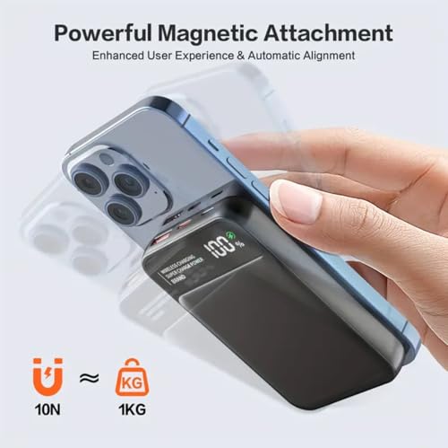 Magnetic Power Bank 10000mAh,3-in-1 Wireless Portable Charger,22.5W PD Fast Charging with LCD Display Compatible with All iPhone 15/14/13/12/iWatch/Airpods/Galaxy Phones Series