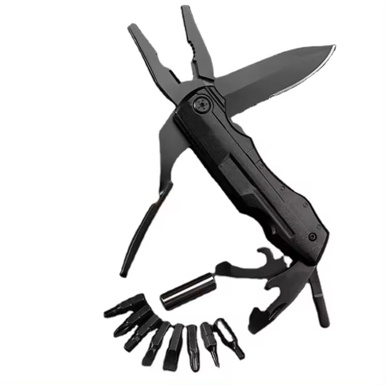 Pocket Knife Multitool with Screwdriver Bit Set, Bottle & Can Opener, Liner Lock, and Sheath - Ideal for Camping, Survival, and Hiking