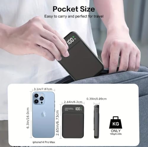 Magnetic Power Bank 10000mAh,3-in-1 Wireless Portable Charger,22.5W PD Fast Charging with LCD Display Compatible with All iPhone 15/14/13/12/iWatch/Airpods/Galaxy Phones Series