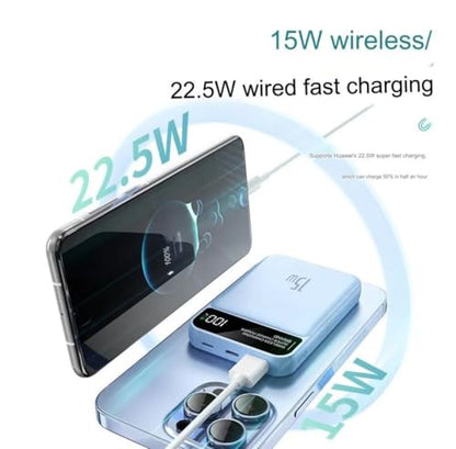 Magnetic Power Bank 10000mAh,3-in-1 Wireless Portable Charger,22.5W PD Fast Charging with LCD Display Compatible with All iPhone 15/14/13/12/iWatch/Airpods/Galaxy Phones Series