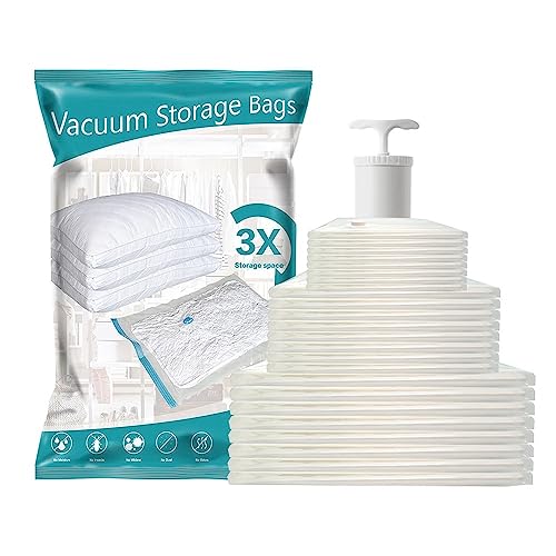 Vacuum Storage Bags 12 pack (3 Large, 3 Medium, 3 Small, 3 Jumbo) Space Saver Bags For Travel, Compression Storage Organizer Bags for Comforters & Blankets, Vacuum Sealer Bags, Clothes Storage