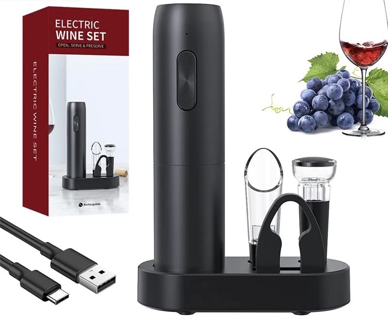 Electric Wine Opener Set - Rechargeable, Cordless Wine Bottle Opener with Foil Cutter - Upgraded Wine Accessories, Sacacorchos de Vinos Electrico - Perfect Wine Set Gift