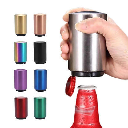 Premium Beer Bottle Opener,Automatic Bottle Openers, Stainless Steel Push Down Beer Opener, No Damage to Bottle Cap with Magnet,Portable Pop the Top Bottle Opener for Home Bars Camping Party (Red)