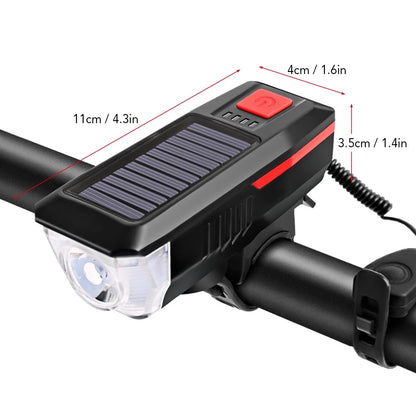 Solar USB Rechargeable Double Charging Horn Lamp
Waterproof 3 Modes Bicycle Headlight Bike Front Light with Power Indicator