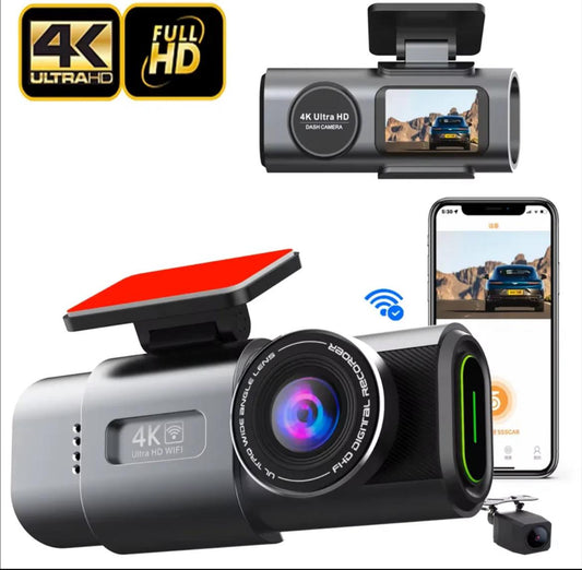 4K Dual Dash Cam WiFi, Mini Hidden Front and Rear Car Camera with Night Vision, Wide Angle, WDR, Loop Recording, G-Sensor, Parking Monitor